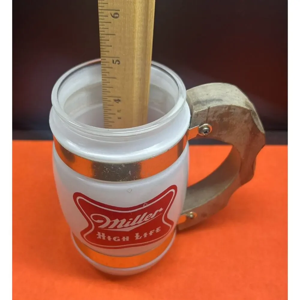 Miller High Life Beer Glass Mug Wood Handle Preowned Siesta Ware‎